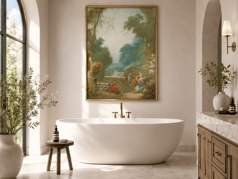 Peinture à l'huile de paysage - Rivière printanière avec pêcheur et arbres