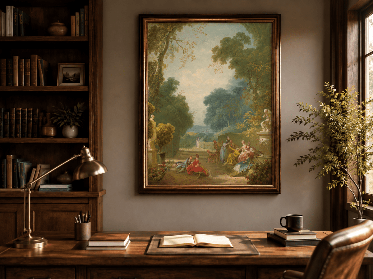 Peinture à l'huile de paysage - Rivière printanière avec pêcheur et arbres