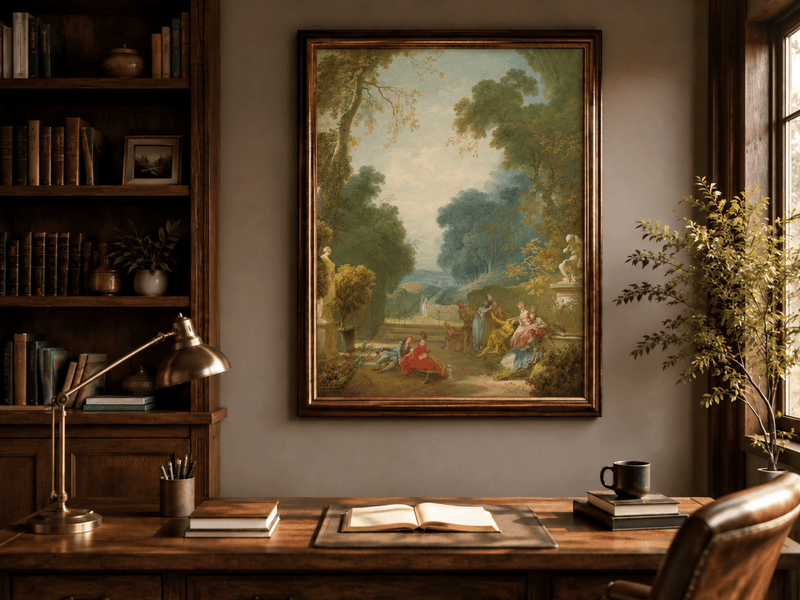 Peinture à l'huile de paysage - Rivière printanière avec pêcheur et arbres