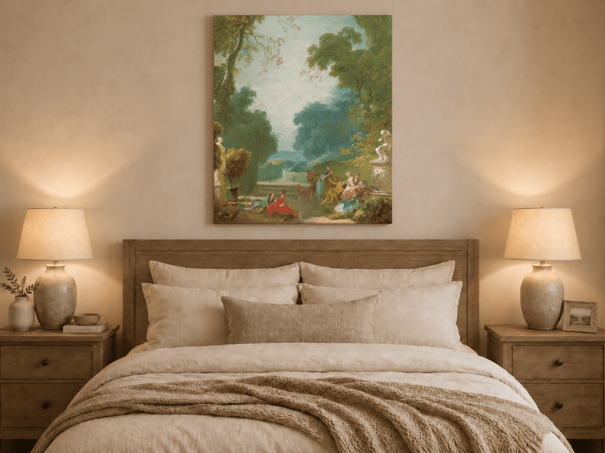 Peinture à l'huile de paysage - Rivière printanière avec pêcheur et arbres