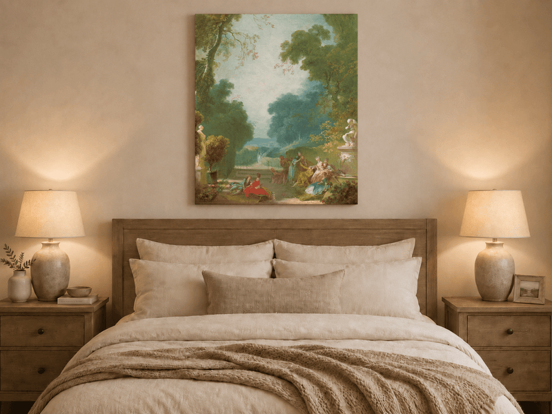 Peinture à l'huile de paysage - Rivière printanière avec pêcheur et arbres