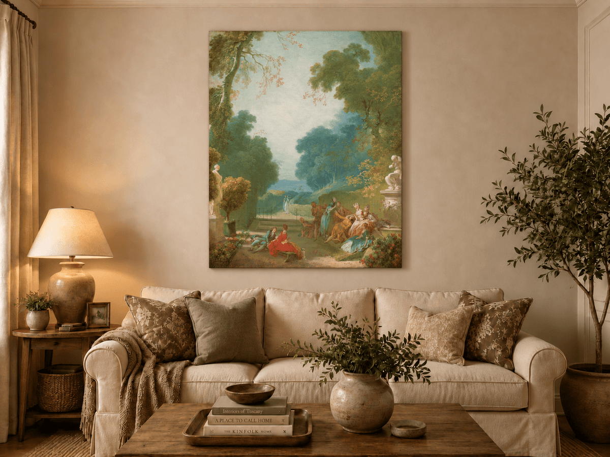Peinture à l'huile de paysage - Rivière printanière avec pêcheur et arbres