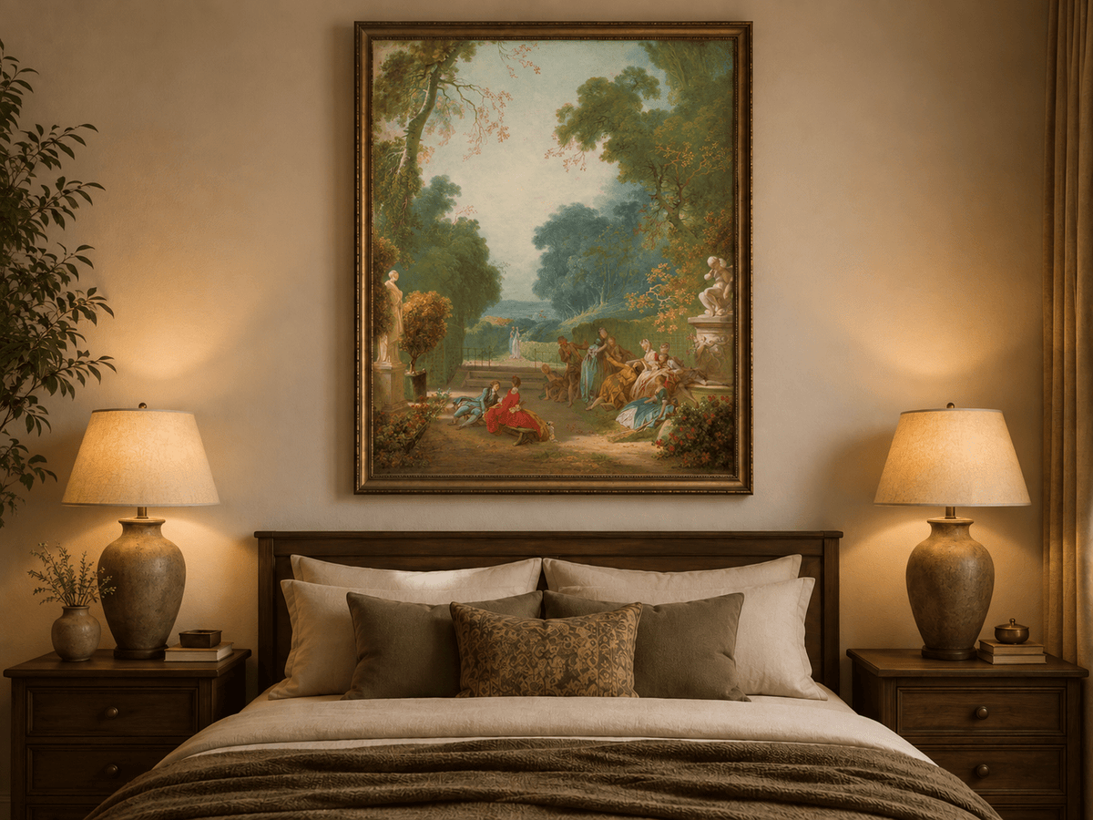 Peinture à l'huile de paysage - Rivière printanière avec pêcheur et arbres