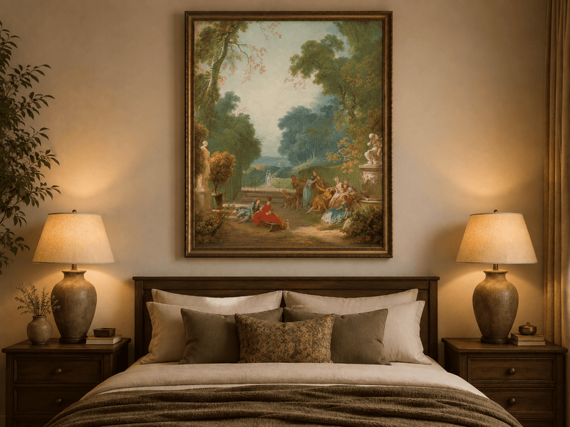 Peinture à l'huile de paysage - Rivière printanière avec pêcheur et arbres