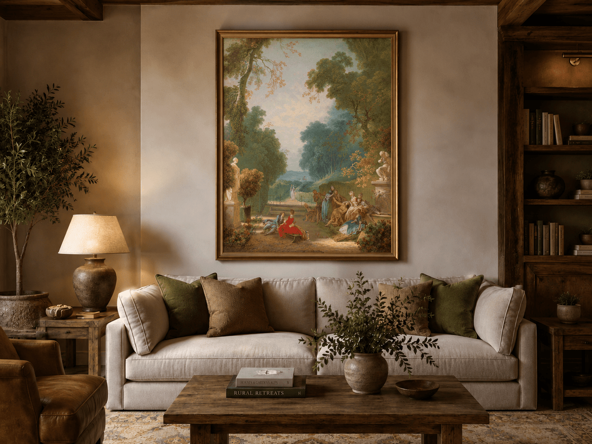 Peinture à l'huile de paysage - Rivière printanière avec pêcheur et arbres