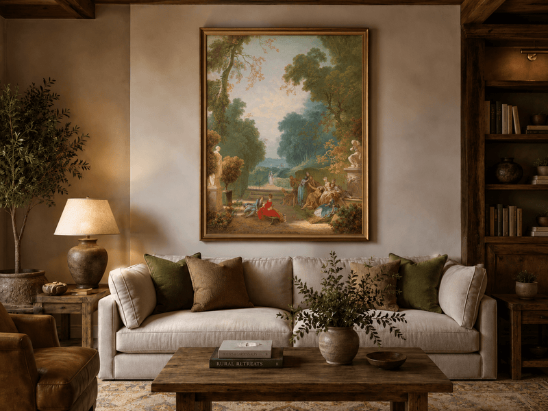 Peinture à l'huile de paysage - Rivière printanière avec pêcheur et arbres