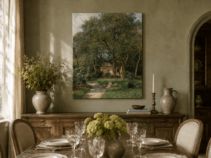 Landscape Oil Painting - Garden Path, Old Gate and Spring Meadow
