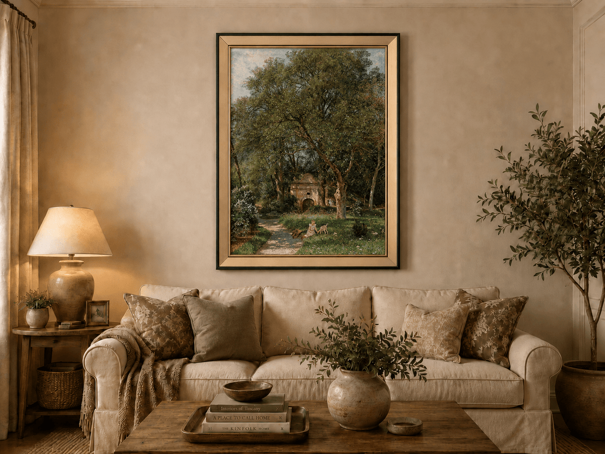 Landscape Oil Painting - Garden Path, Old Gate and Spring Meadow