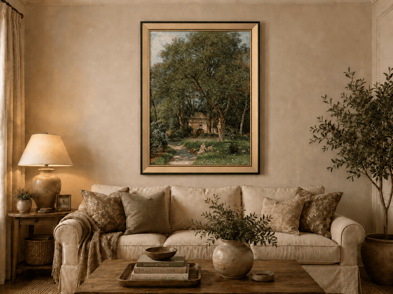Landscape Oil Painting - Garden Path, Old Gate and Spring Meadow
