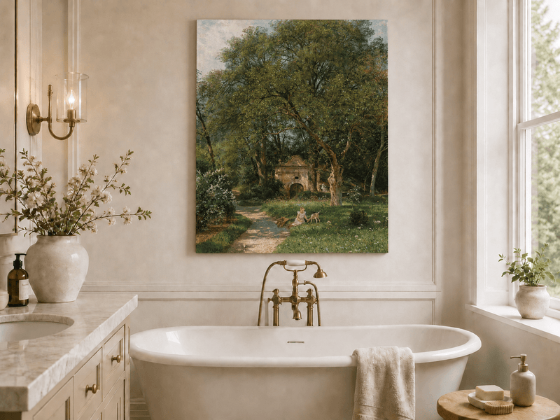 Landscape Oil Painting - Garden Path, Old Gate and Spring Meadow