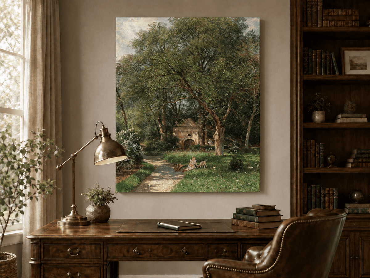 Landscape Oil Painting - Garden Path, Old Gate and Spring Meadow