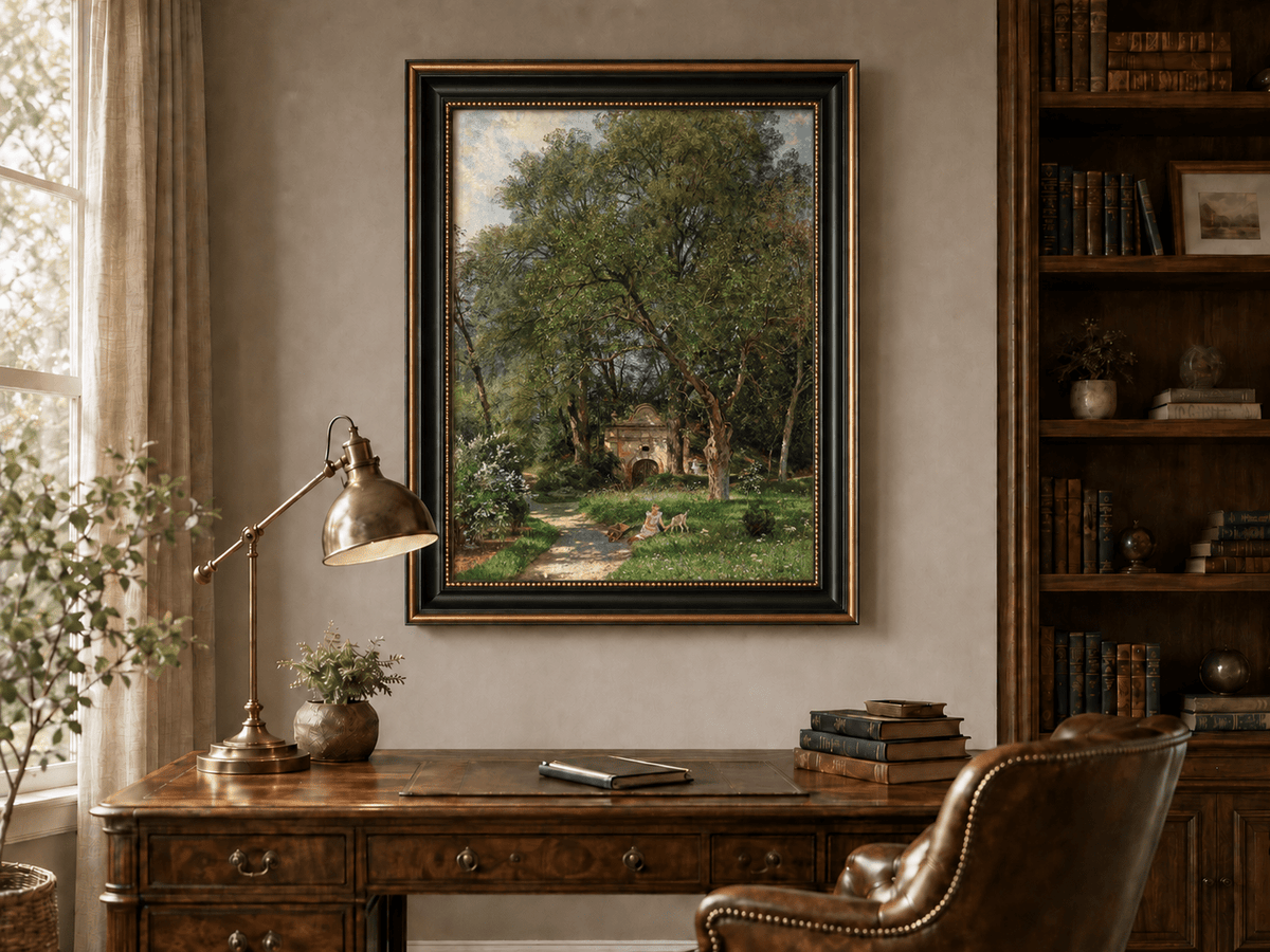 Landscape Oil Painting - Garden Path, Old Gate and Spring Meadow