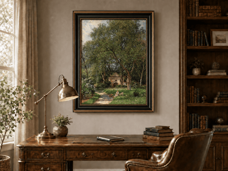 Landscape Oil Painting - Garden Path, Old Gate and Spring Meadow