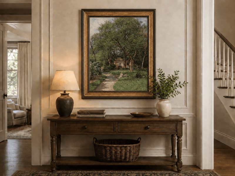 Landscape Oil Painting - Garden Path, Old Gate and Spring Meadow