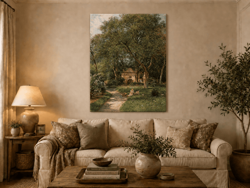 Landscape Oil Painting - Garden Path, Old Gate and Spring Meadow
