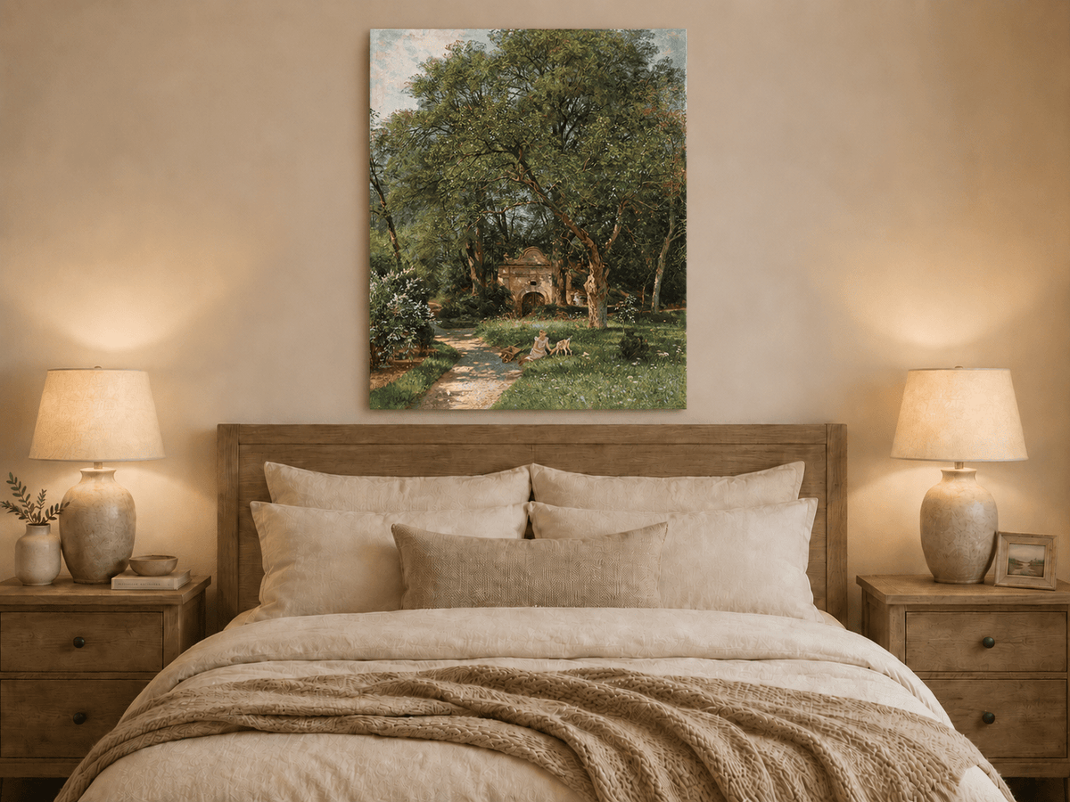 Landscape Oil Painting - Garden Path, Old Gate and Spring Meadow