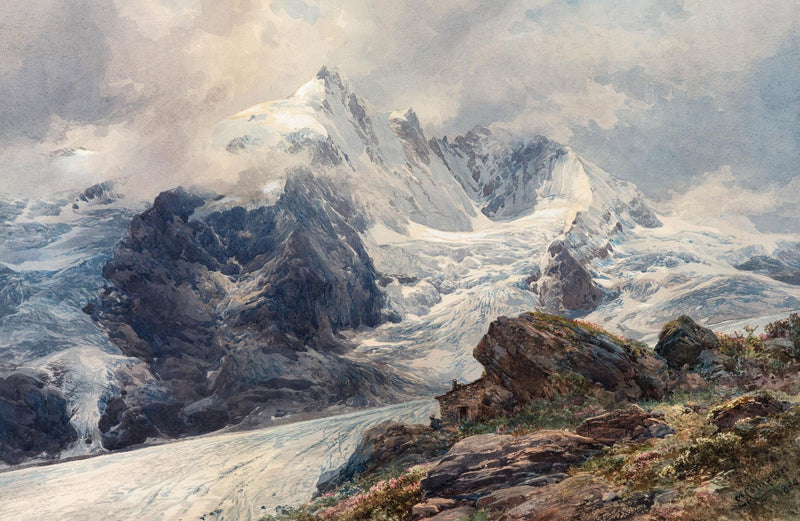Landscape Oil Painting | glacier - covered alpine peaks rocky slopes - Oil Painting Haven