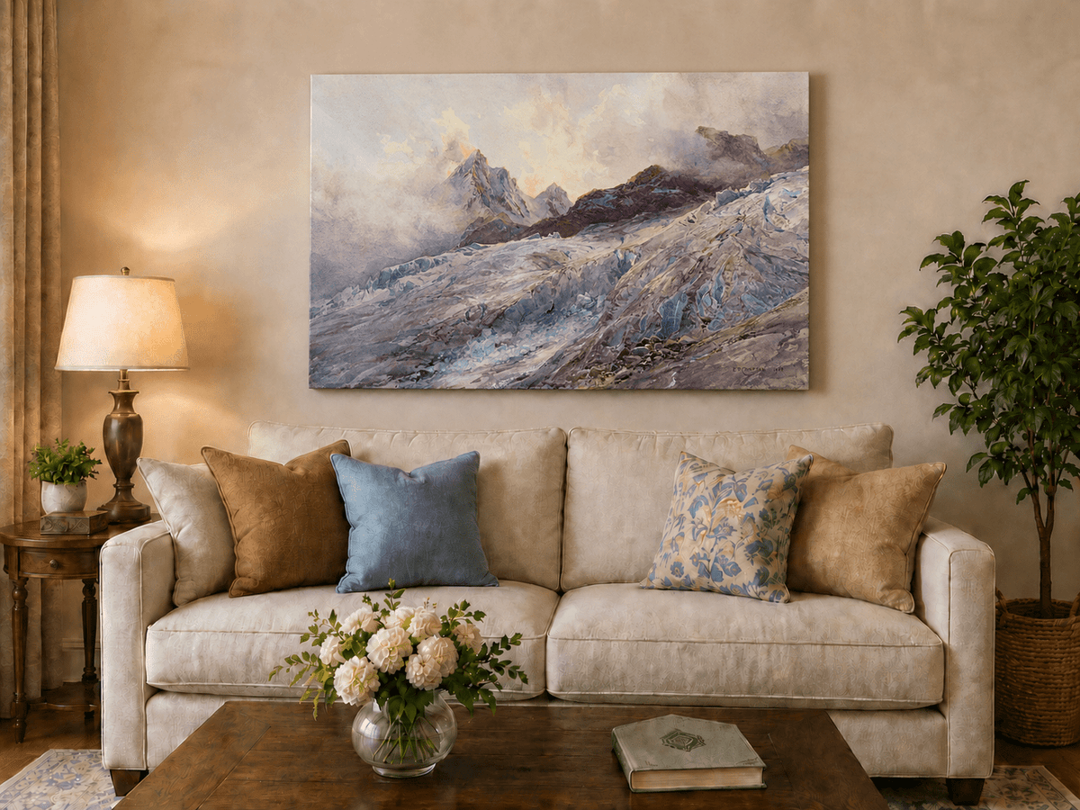 Landscape Oil Painting - Glacier Peaks and Alpine Snowfield View