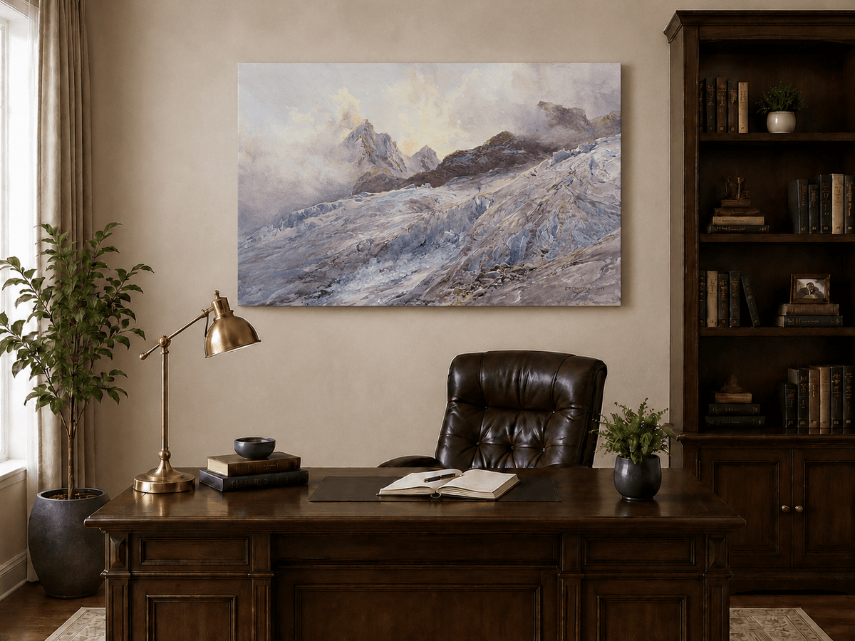 Landscape Oil Painting - Glacier Peaks and Alpine Snowfield View