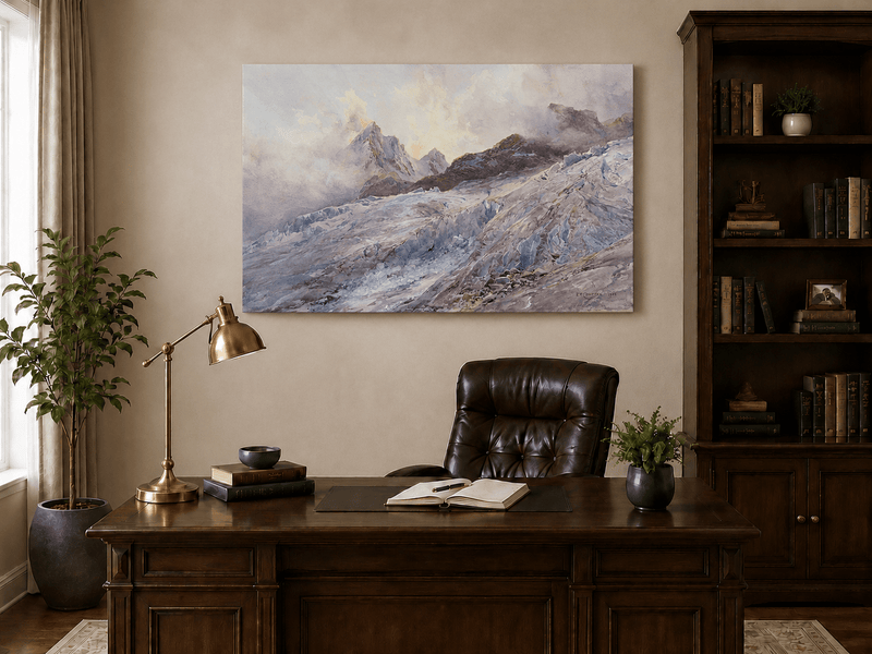 Landscape Oil Painting - Glacier Peaks and Alpine Snowfield View