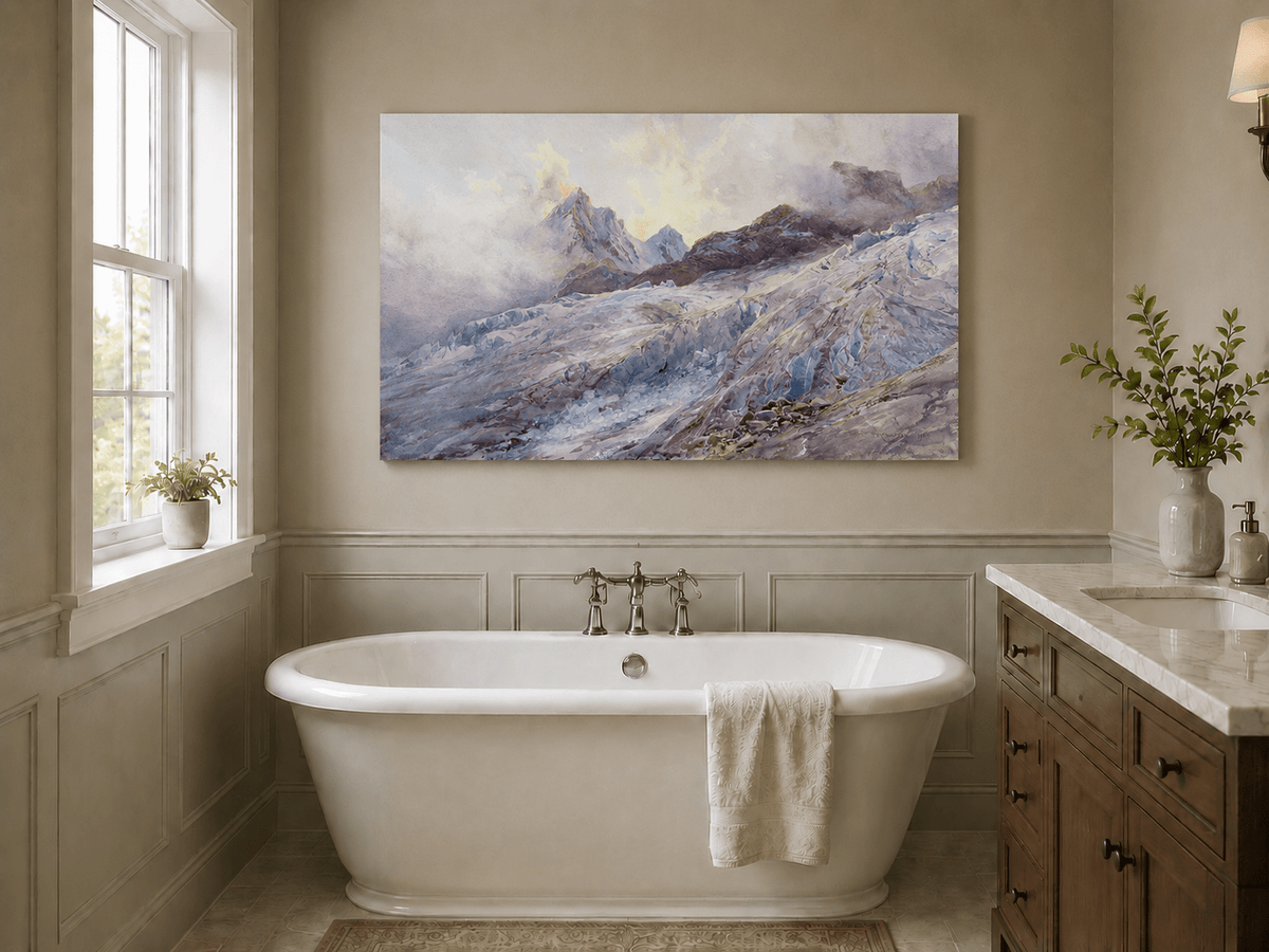 Landscape Oil Painting - Glacier Peaks and Alpine Snowfield View