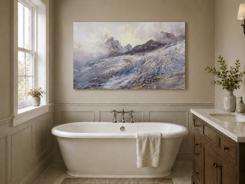 Landscape Oil Painting - Glacier Peaks and Alpine Snowfield View