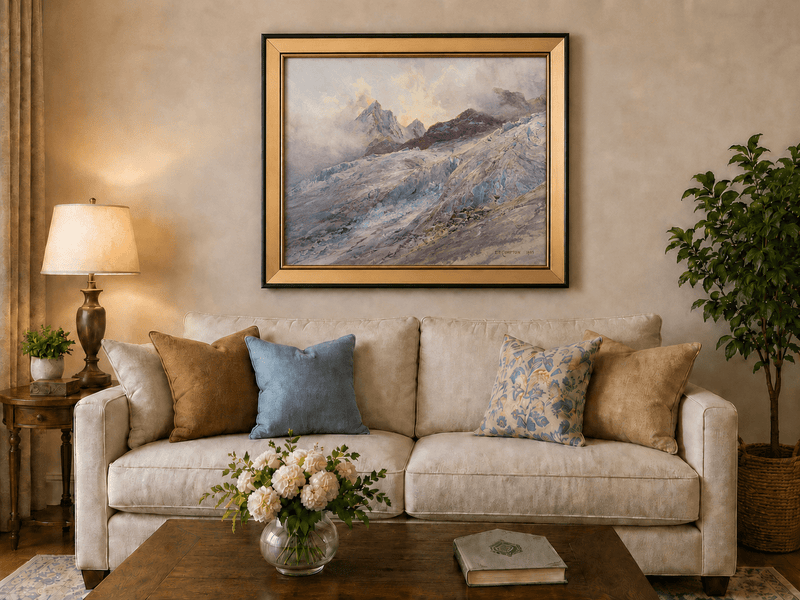 Landscape Oil Painting - Glacier Peaks and Alpine Snowfield View