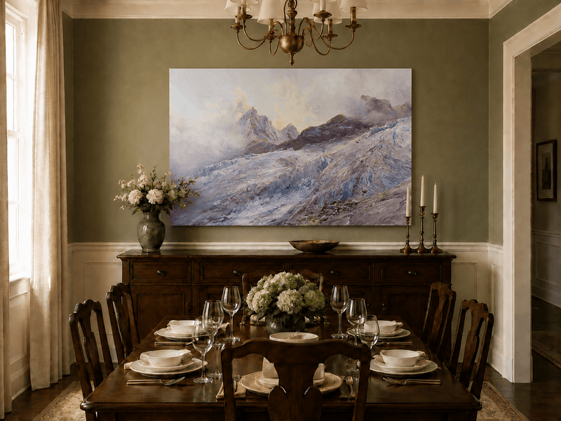 Landscape Oil Painting - Glacier Peaks and Alpine Snowfield View