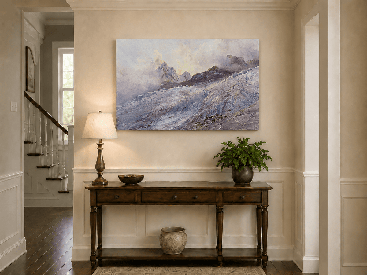Landscape Oil Painting - Glacier Peaks and Alpine Snowfield View