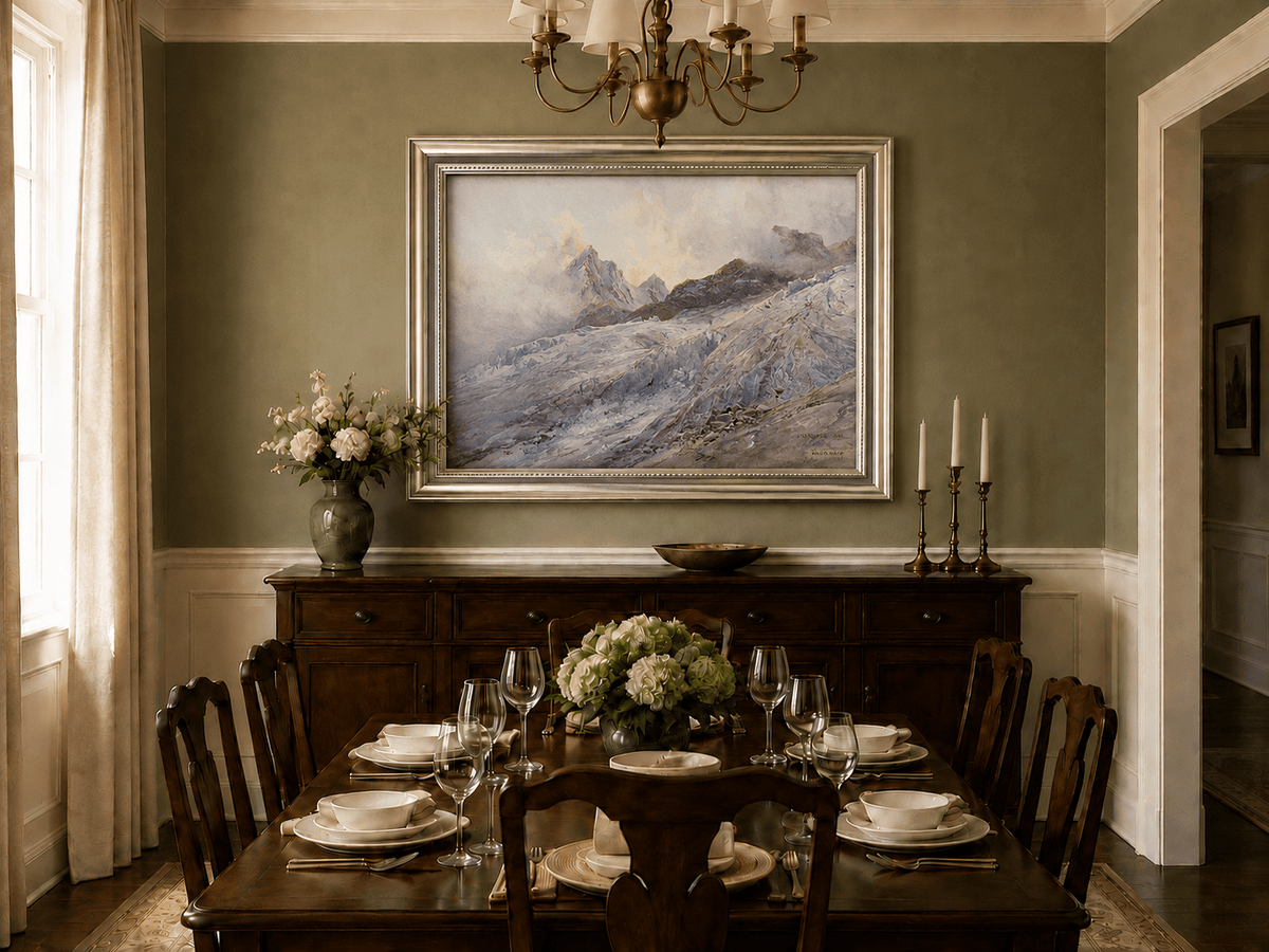 Landscape Oil Painting - Glacier Peaks and Alpine Snowfield View