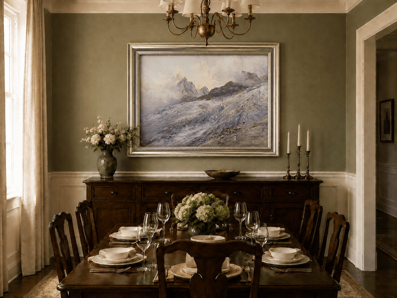 Landscape Oil Painting - Glacier Peaks and Alpine Snowfield View