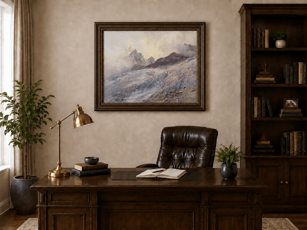 Landscape Oil Painting - Glacier Peaks and Alpine Snowfield View