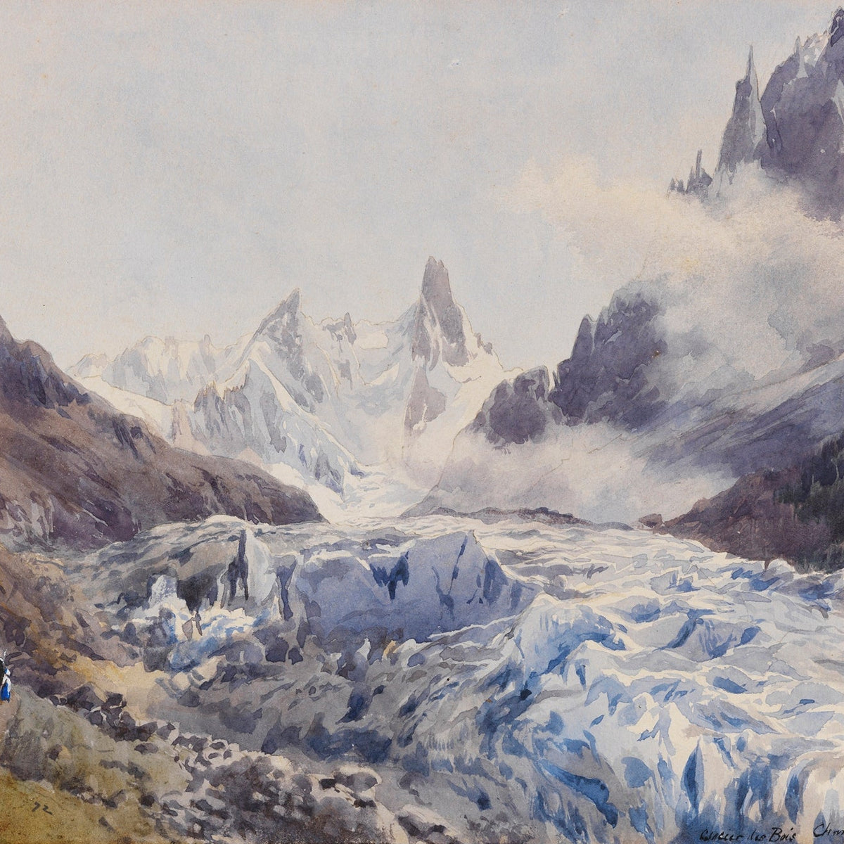 Landscape Oil Painting - Glacier Valley and Jagged Alpine Peaks - Oil Painting Haven