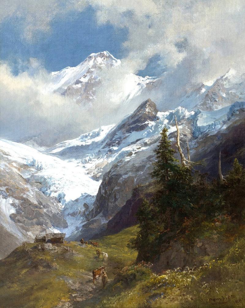 Landscape Oil Painting - Glacier Valley and Snowy Alpine Peaks - Oil Painting Haven