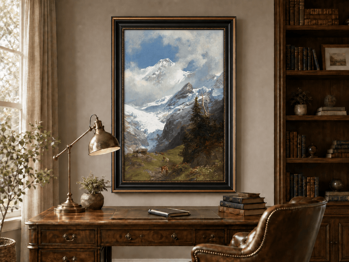 Peinture à l'huile de paysage - Rivière printanière avec pêcheur et arbres
