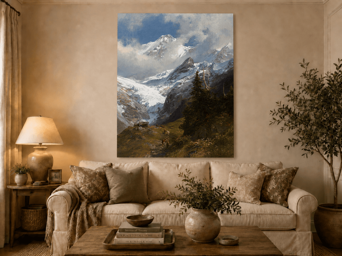 Peinture à l'huile de paysage - Rivière printanière avec pêcheur et arbres