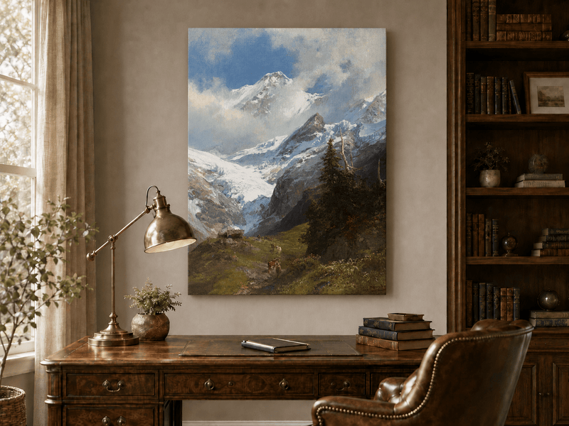 Peinture à l'huile de paysage - Rivière printanière avec pêcheur et arbres