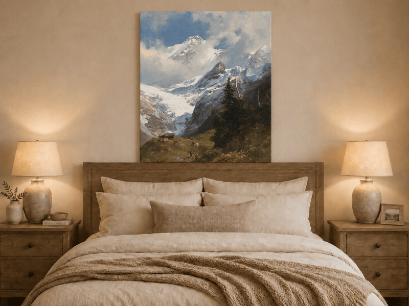 Peinture à l'huile de paysage - Rivière printanière avec pêcheur et arbres