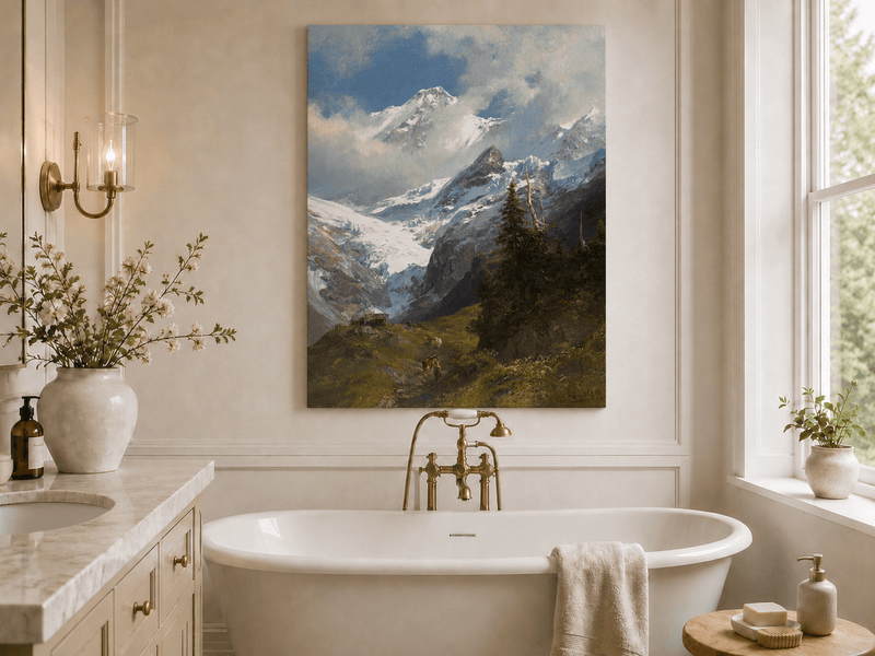 Peinture à l'huile de paysage - Rivière printanière avec pêcheur et arbres