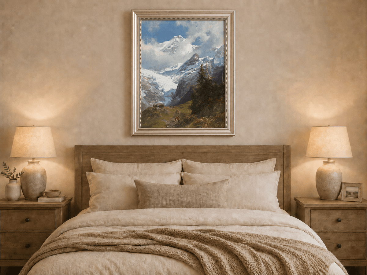 Peinture à l'huile de paysage - Rivière printanière avec pêcheur et arbres