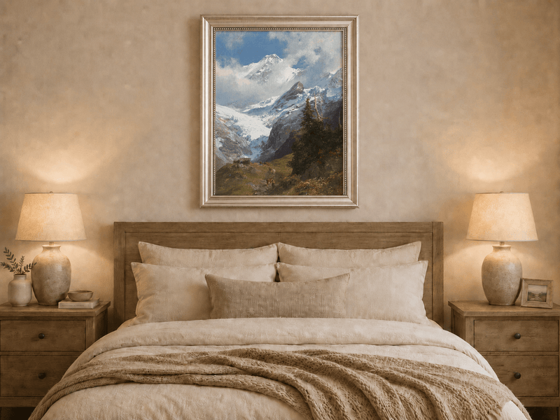 Peinture à l'huile de paysage - Rivière printanière avec pêcheur et arbres