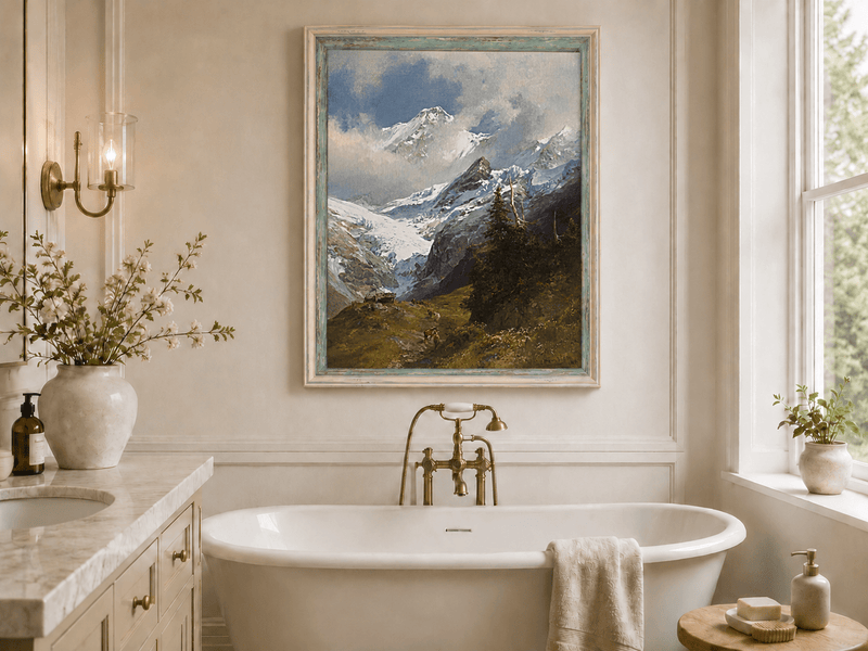 Peinture à l'huile de paysage - Rivière printanière avec pêcheur et arbres