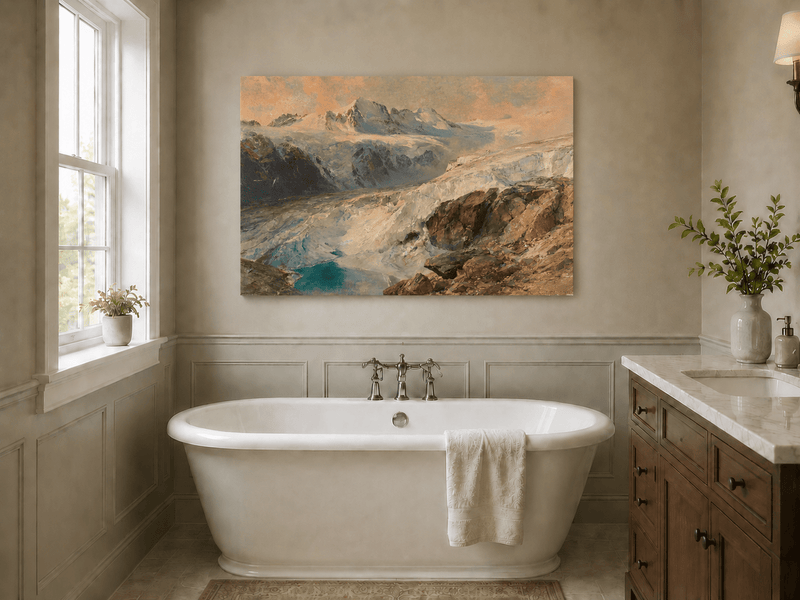 Peinture à l'huile de paysage - Vallée glaciaire et lac turquoise