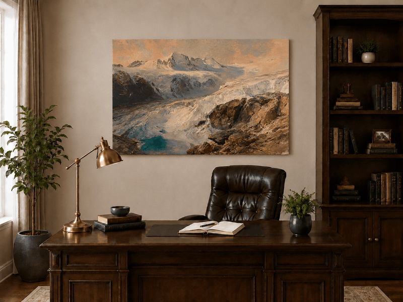 Peinture à l'huile de paysage - Vallée glaciaire et lac turquoise