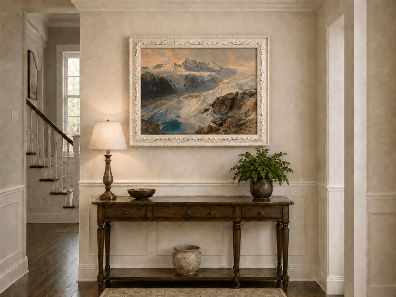 Peinture à l'huile de paysage - Vallée glaciaire et lac turquoise