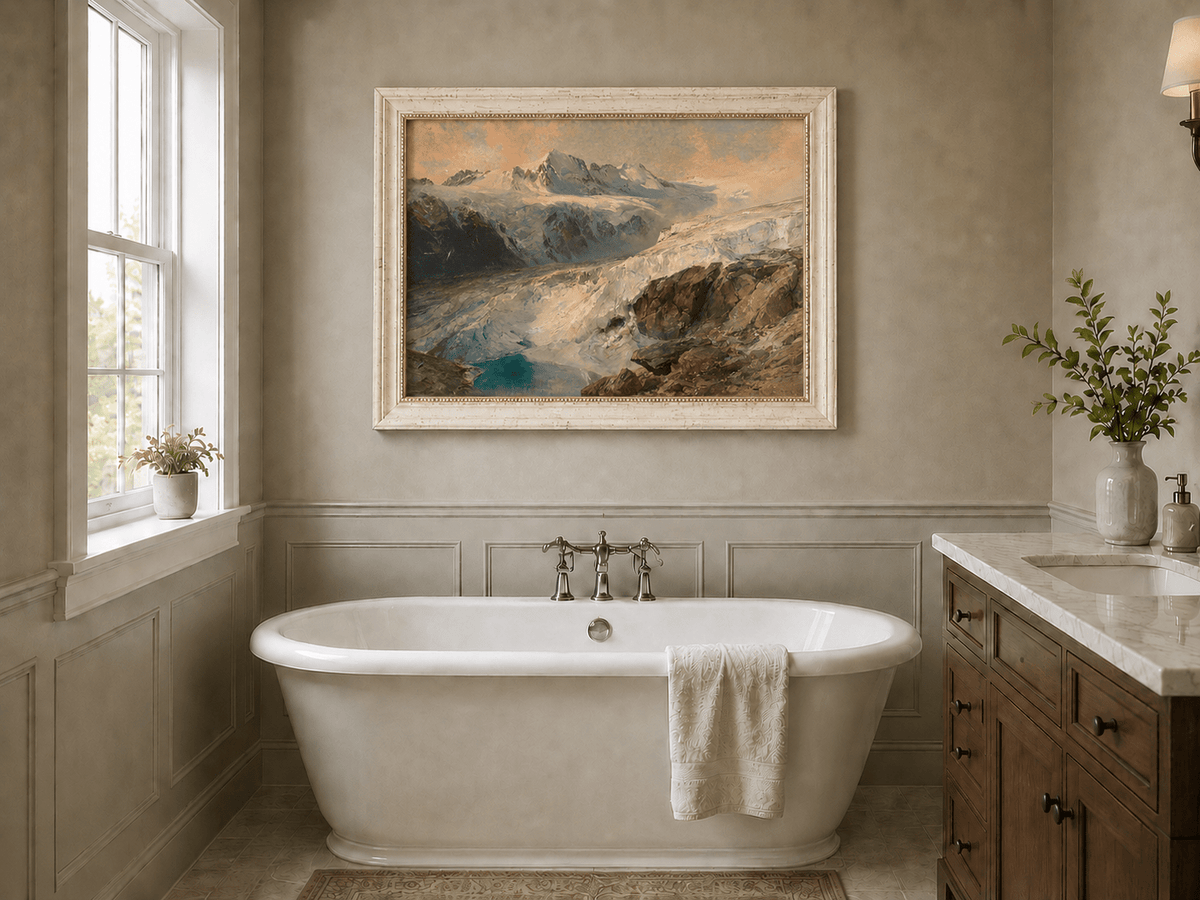 Peinture à l'huile de paysage - Vallée glaciaire et lac turquoise