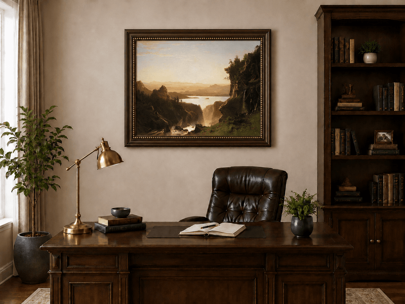 Landscape Oil Painting - Golden Canyon Lake Waterfall View