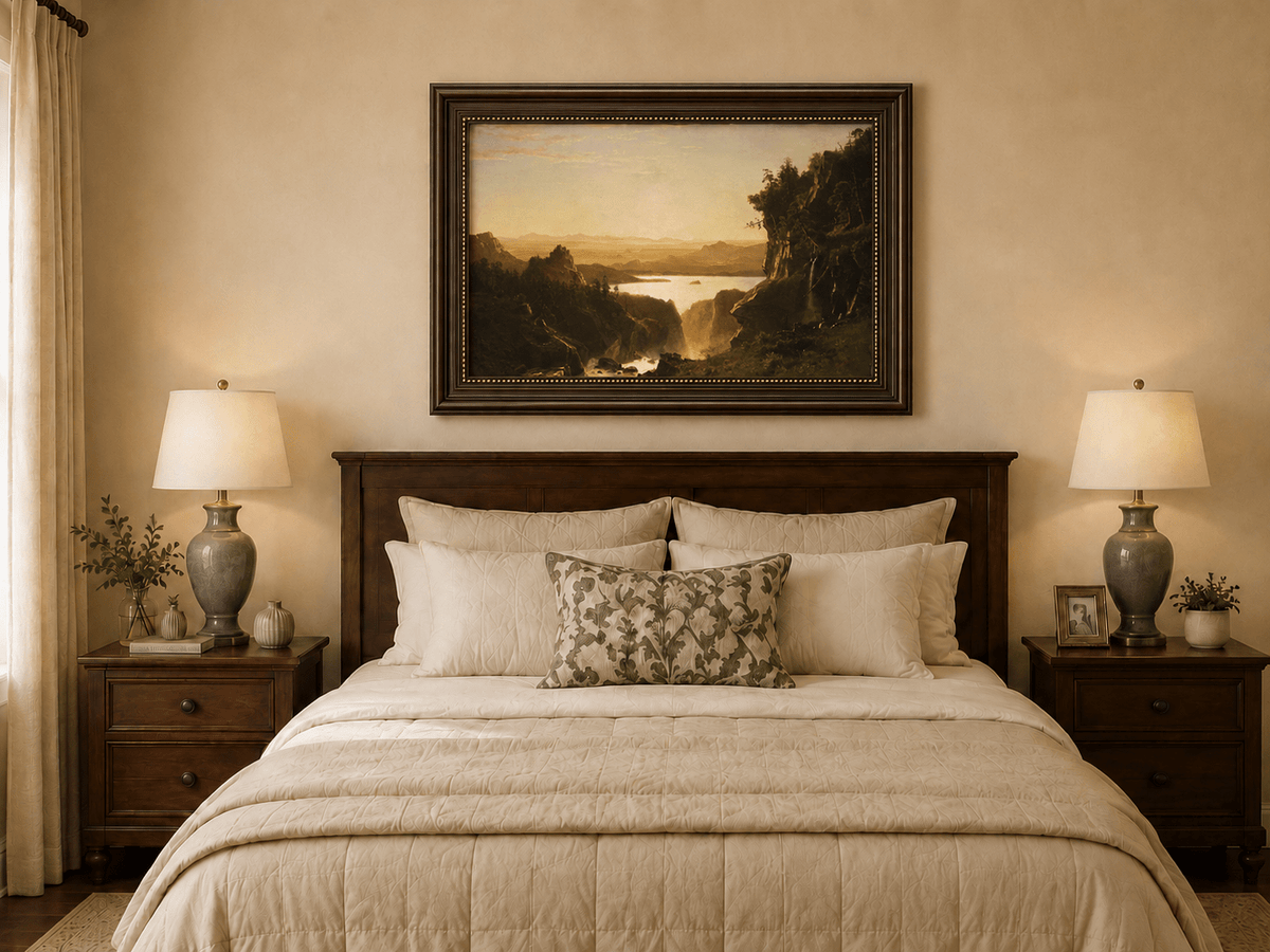 Landscape Oil Painting - Golden Canyon Lake Waterfall View