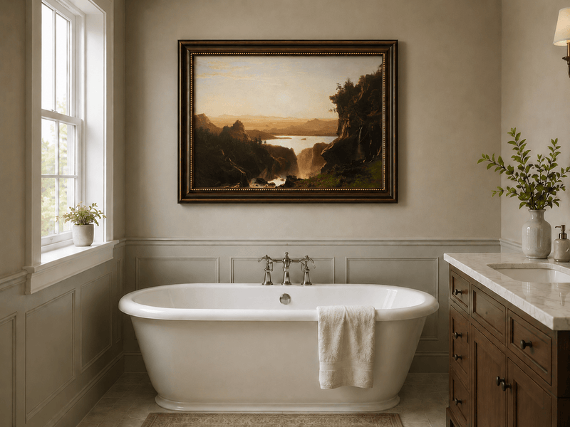 Landscape Oil Painting - Golden Canyon Lake Waterfall View