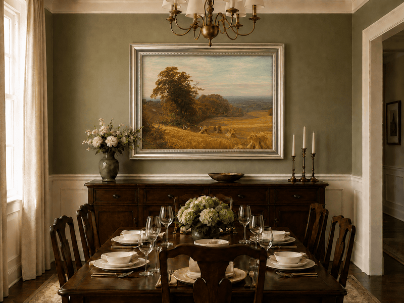 Landscape Oil Painting - Golden Cornfield and Wide Harvest Valley